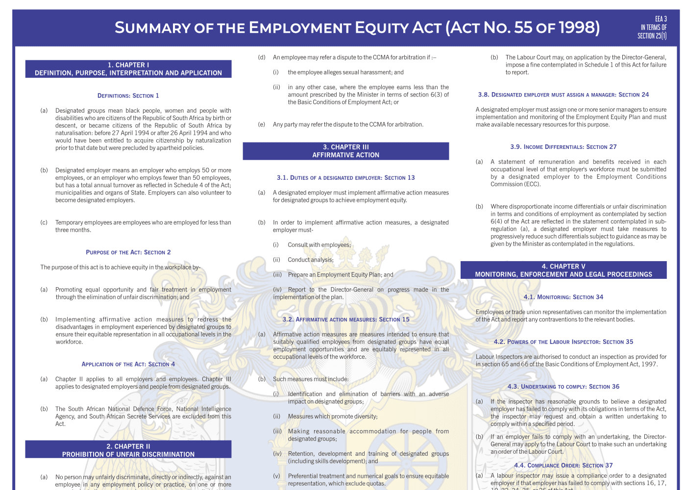 Employment Equity Act Summary (Act No.55 of 1998) Poster_A1